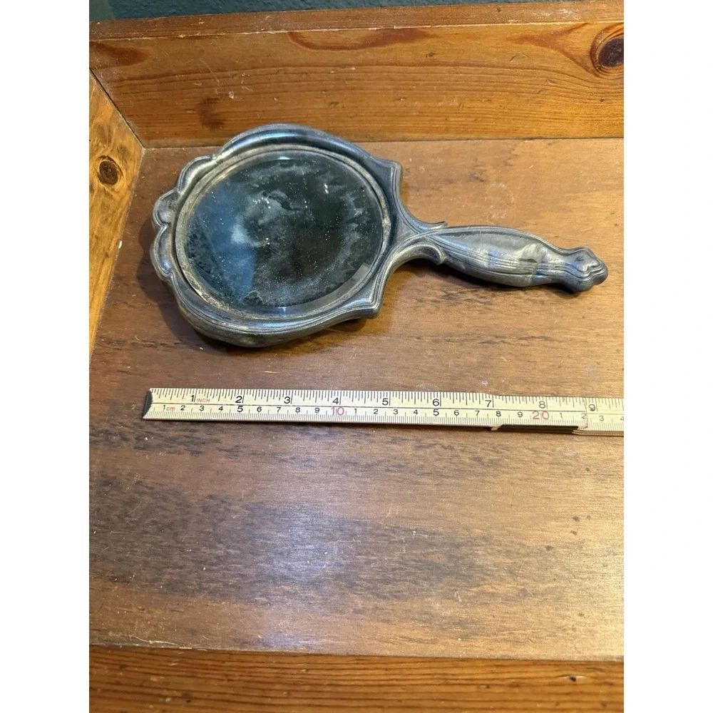 Antique Art Nouveau Hand Mirror Frame Monogrammed Vanity Mirror Silverplate 9